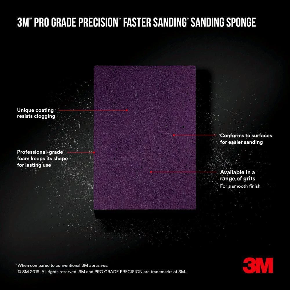 3M Pro Grade Precision 2-1/2 in. x 4-1/2 in. x 1 in. 120-Grit Fine Block Sanding Sponge (2-Pack)(Case of 6) 5 3M Pro Grade Precision 2-1/2 in. x 4-1/2 in. x 1 in. 120-Grit Fine Block Sanding Sponge (2-Pack)(Case of 6) - Image 3