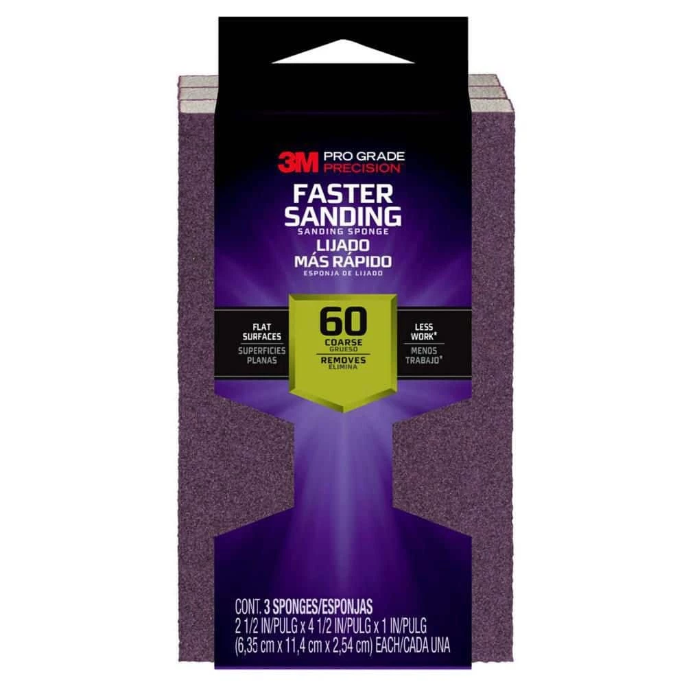 3M Pro Grade Precision 2.5 in. x 4.5 in. x 1 in. 60 Grit Faster Sanding, Sanding Block Sponge (Case of 4) 3 3M Pro Grade Precision 2.5 in. x 4.5 in. x 1 in. 60 Grit Faster Sanding, Sanding Block Sponge (Case of 4)
