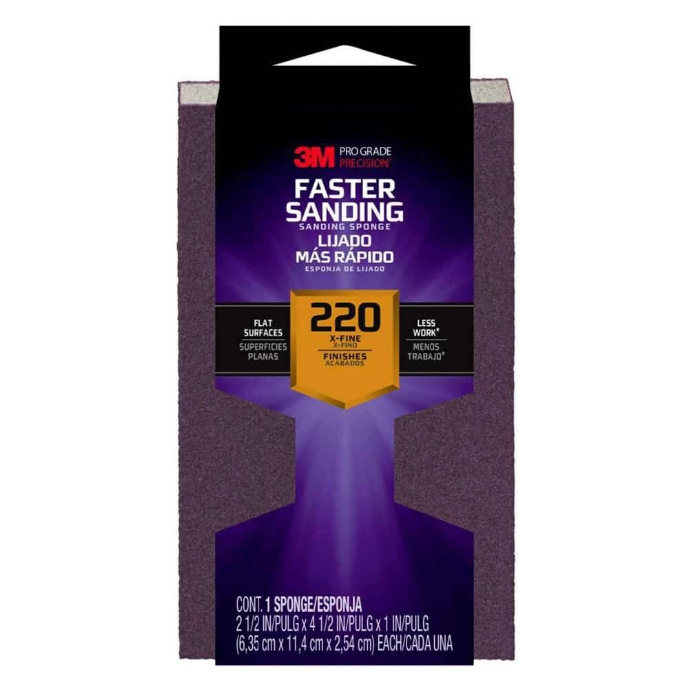 3M Pro Grade Precision 2.5 in. x 4.5 in. x 1 in. 220 Grit Faster Sanding Block Sponge 3 3M Pro Grade Precision 2.5 in. x 4.5 in. x 1 in. 220 Grit Faster Sanding Block Sponge