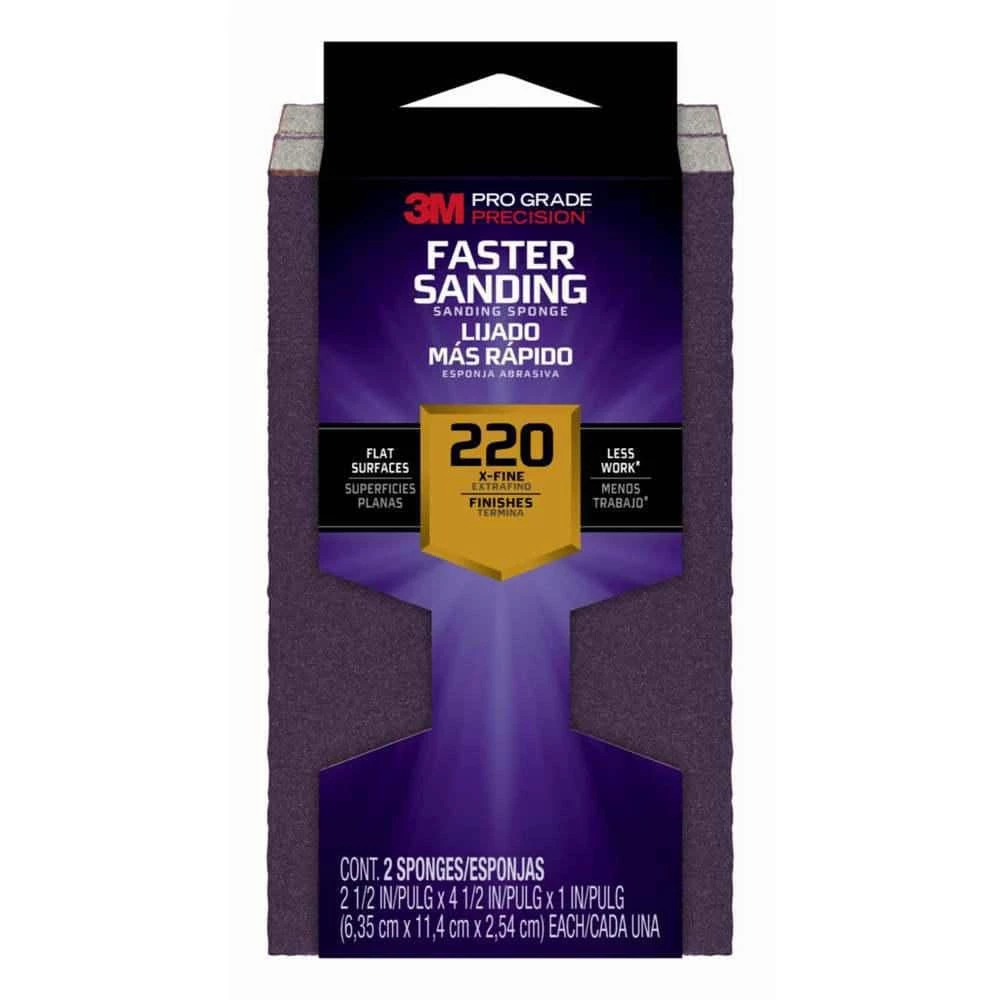 3M Pro Grade Precision 2-1/2 in. x 4-1/2 in. x 1 in. 220-Grit Extra Fine Block Sanding Sponge (2-Pack) 4 3M Pro Grade Precision 2-1/2 in. x 4-1/2 in. x 1 in. 220-Grit Extra Fine Block Sanding Sponge (2-Pack) - Image 2