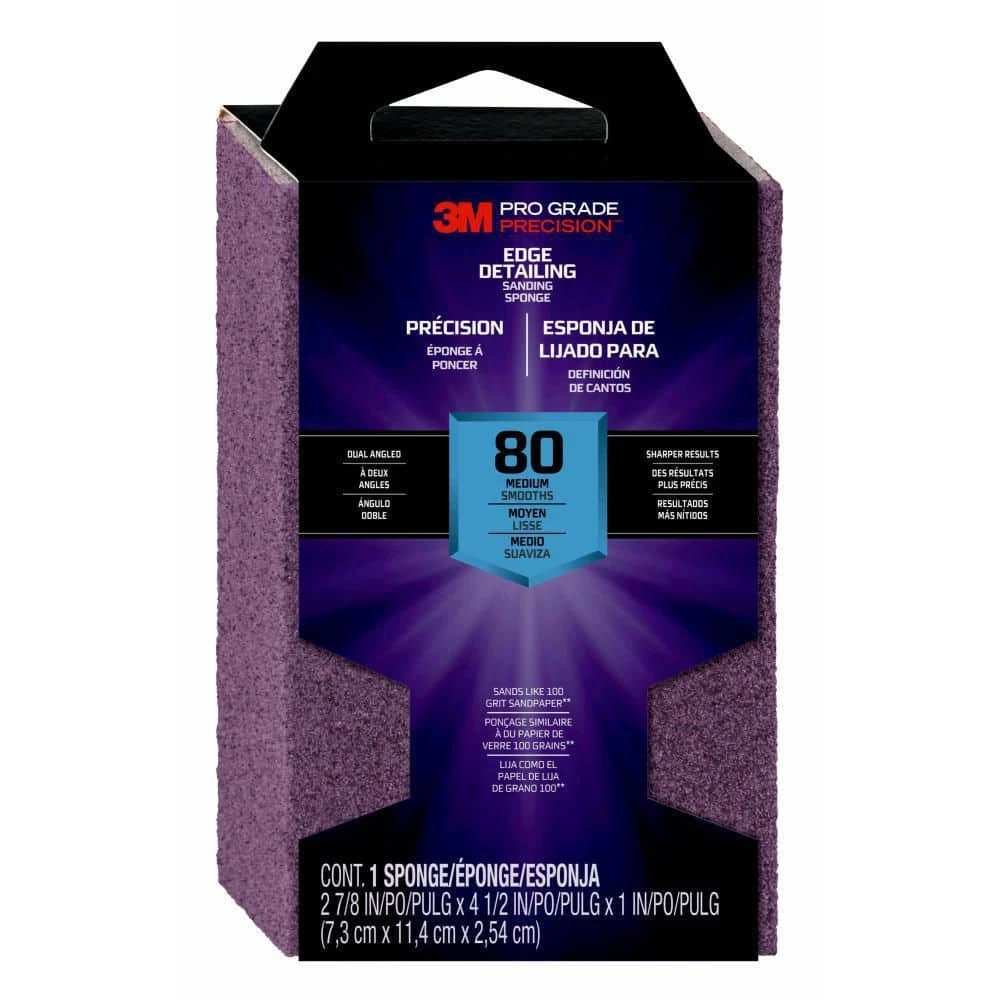 3M Pro Grade Precision 2-7/8 in. x 4-1/2 in. x 1 in. 80-Grit Medium Dual Angle Edge Detailing Sanding Sponge (Case of 12) 4 3M Pro Grade Precision 2-7/8 in. x 4-1/2 in. x 1 in. 80-Grit Medium Dual Angle Edge Detailing Sanding Sponge (Case of 12) - Image 2