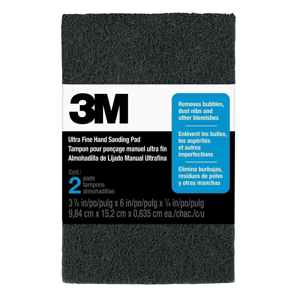 3M 3-7/8 in. x 6 in. x 1/4 in. (9.84 cm x 15.2 cm x 0.635) Ultra Fine, 320 Grit, Finishing Hand Sanding Pads (2-Pack) 3 3M 3-7/8 in. x 6 in. x 1/4 in. (9.84 cm x 15.2 cm x 0.635) Ultra Fine, 320 Grit, Finishing Hand Sanding Pads (2-Pack)