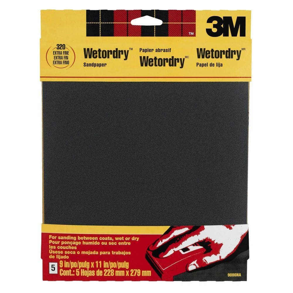 3M 9 in. x 11 in. 320-Grit Extra Fine Silicon Carbide Sandpaper 5-Pack (Case of 50) 3 3M 9 in. x 11 in. 320-Grit Extra Fine Silicon Carbide Sandpaper 5-Pack (Case of 50)