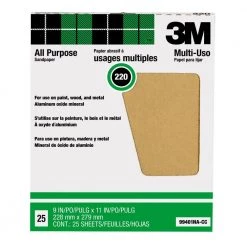 3M 9 in. x 11 in. 220 Grit Aluminum Oxide Sandpaper (25/Sheets) (Case of 10)