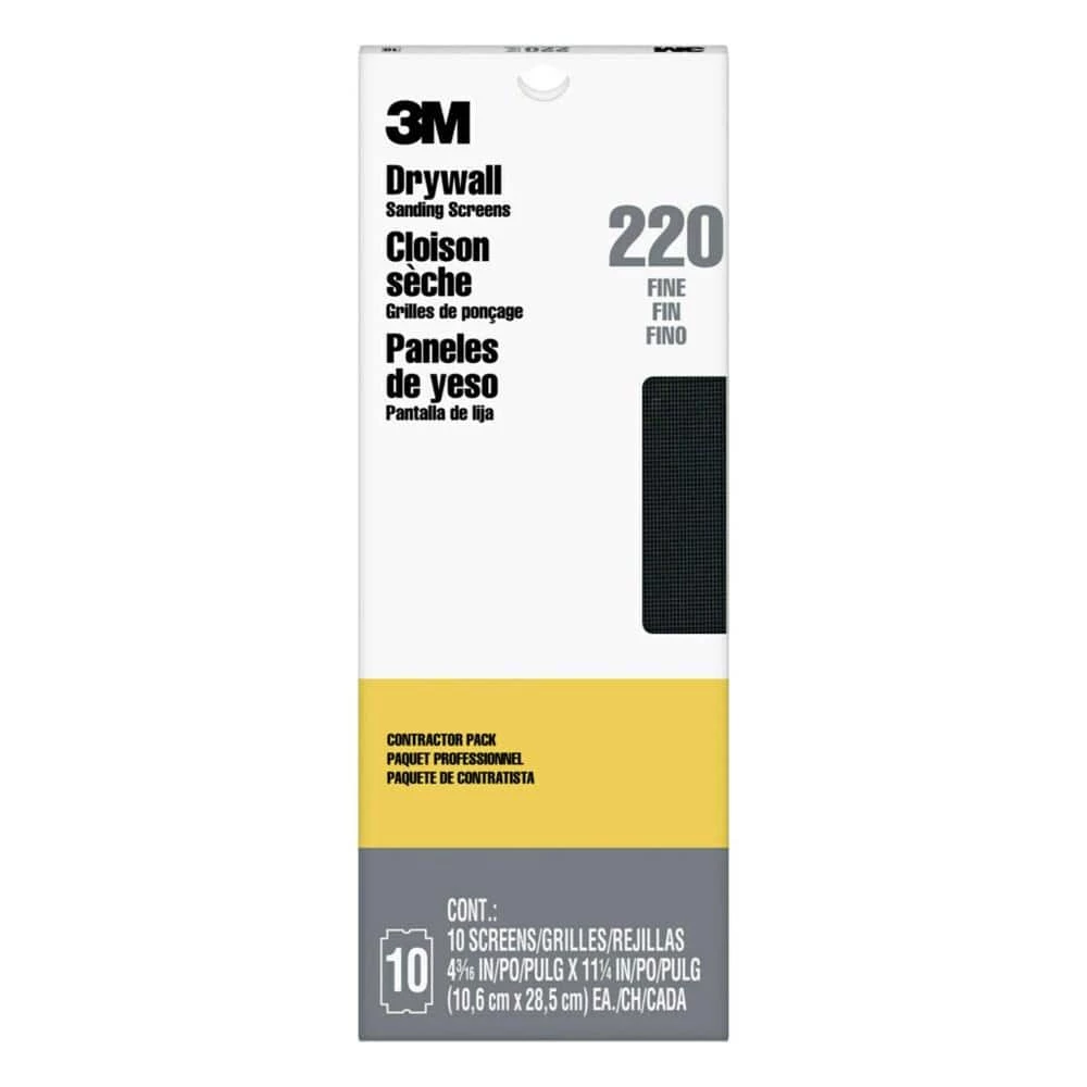 3M Pro-Pak 4-3/16 in. x 11-1/4 in. 220 Grit Sanding Screens (10-Pack) 3 3M Pro-Pak 4-3/16 in. x 11-1/4 in. 220 Grit Sanding Screens (10-Pack)