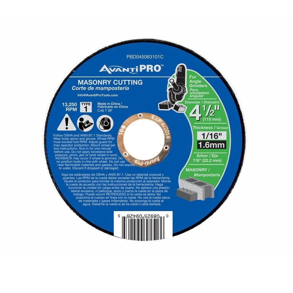 Avanti Pro 4-1/2 in. x 1/16 in. x 7/8 in. Thin Kerf Masonry Cutting Disc 3 Avanti Pro 4-1/2 in. x 1/16 in. x 7/8 in. Thin Kerf Masonry Cutting Disc