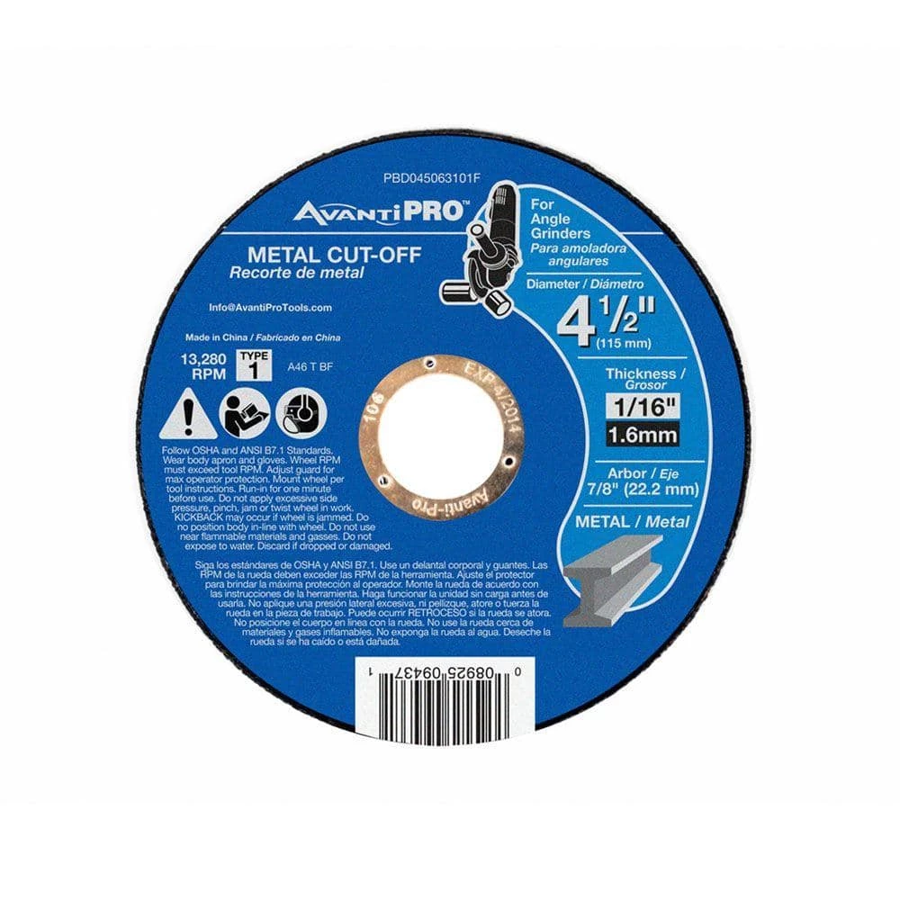 Avanti Pro 4-1/2 in. x 1/16 in. x 7/8 in. Thin Kerf Metal Cut-Off Disc (15-Pack) 3 Avanti Pro 4-1/2 in. x 1/16 in. x 7/8 in. Thin Kerf Metal Cut-Off Disc (15-Pack)