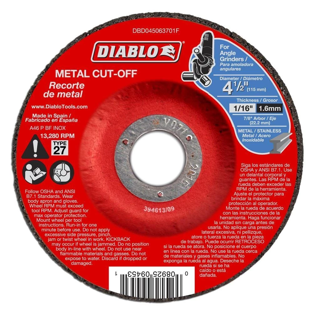 DIABLO 4-1/2 in. x 1/16 in. x 7/8 in. Metal Cut-Off Disc with Type 27 Depressed Center (10-Pack) 3 DIABLO 4-1/2 in. x 1/16 in. x 7/8 in. Metal Cut-Off Disc with Type 27 Depressed Center (10-Pack)