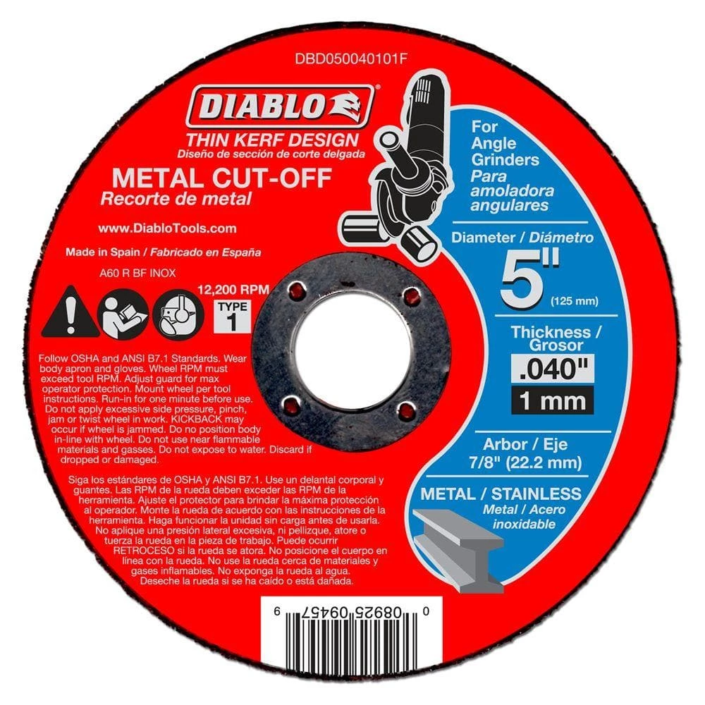 DIABLO 5 in. x 0.040 in. x 7/8 in. Thin Kerf Metal Cut-Off Disc (10-Pack) 3 DIABLO 5 in. x 0.040 in. x 7/8 in. Thin Kerf Metal Cut-Off Disc (10-Pack)