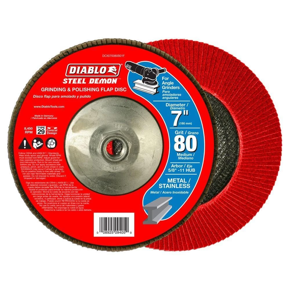 DIABLO 7 in. 80-Grit Steel Demon Grinding and Polishing Max-Flap Wheel with 5/8 in.-11 HUB and Type 29 Conical Design 3 DIABLO 7 in. 80-Grit Steel Demon Grinding and Polishing Max-Flap Wheel with 5/8 in.-11 HUB and Type 29 Conical Design