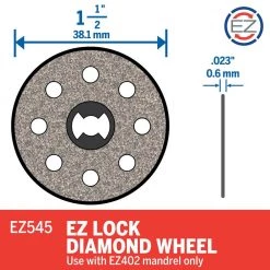 Dremel EZ Lock 1-1/2 in. Rotary Tool Diamond Tile Cutting Wheel for Tile and Ceramic Materials -Sandpaper, Patching & Repair Sales dremel grinding wheels cut off wheels ez545 40 1000