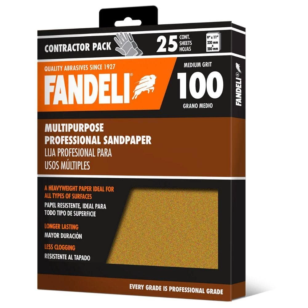 Fandeli 9 in. x 11 in. 100 Grit Coarse Premium Aluminum Oxide Sandpaper (25-Pack) 3 Fandeli 9 in. x 11 in. 100 Grit Coarse Premium Aluminum Oxide Sandpaper (25-Pack)