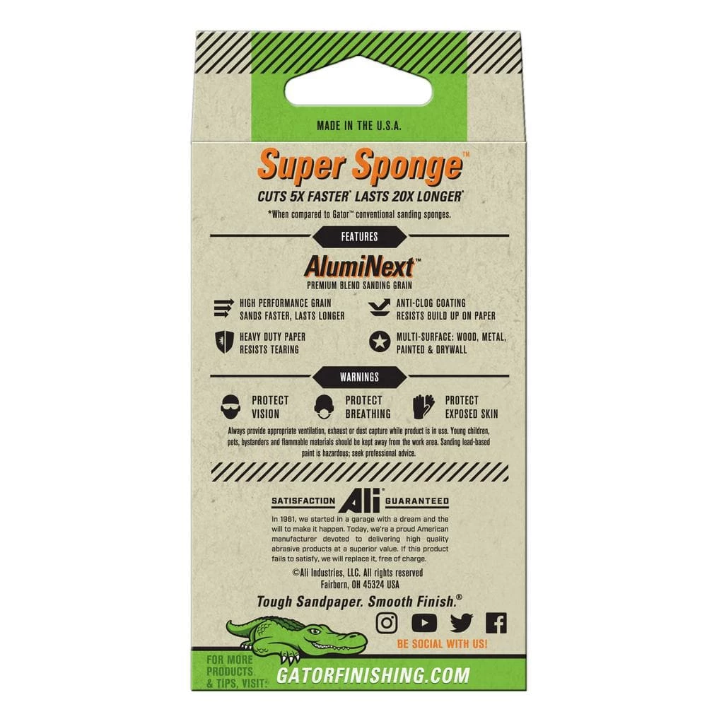 Gator Super Sponge 3 in. x 5 in. x 1 in. Fine 120-Grit Sanding Sponge 9 Gator Super Sponge 3 in. x 5 in. x 1 in. Fine 120-Grit Sanding Sponge - Image 7