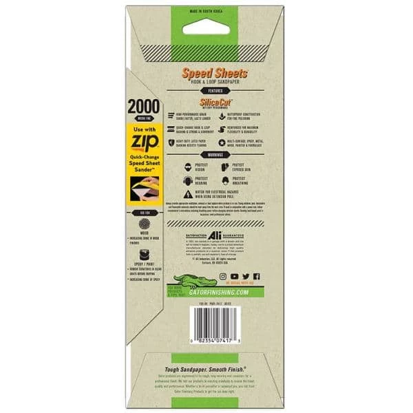 Gator Speed Sheets 3-2/3 in. x 9 in. 2000 Grit Very Fine Hook and Loop Sand Paper (5-Pack) 4 Gator Speed Sheets 3-2/3 in. x 9 in. 2000 Grit Very Fine Hook and Loop Sand Paper (5-Pack) - Image 2