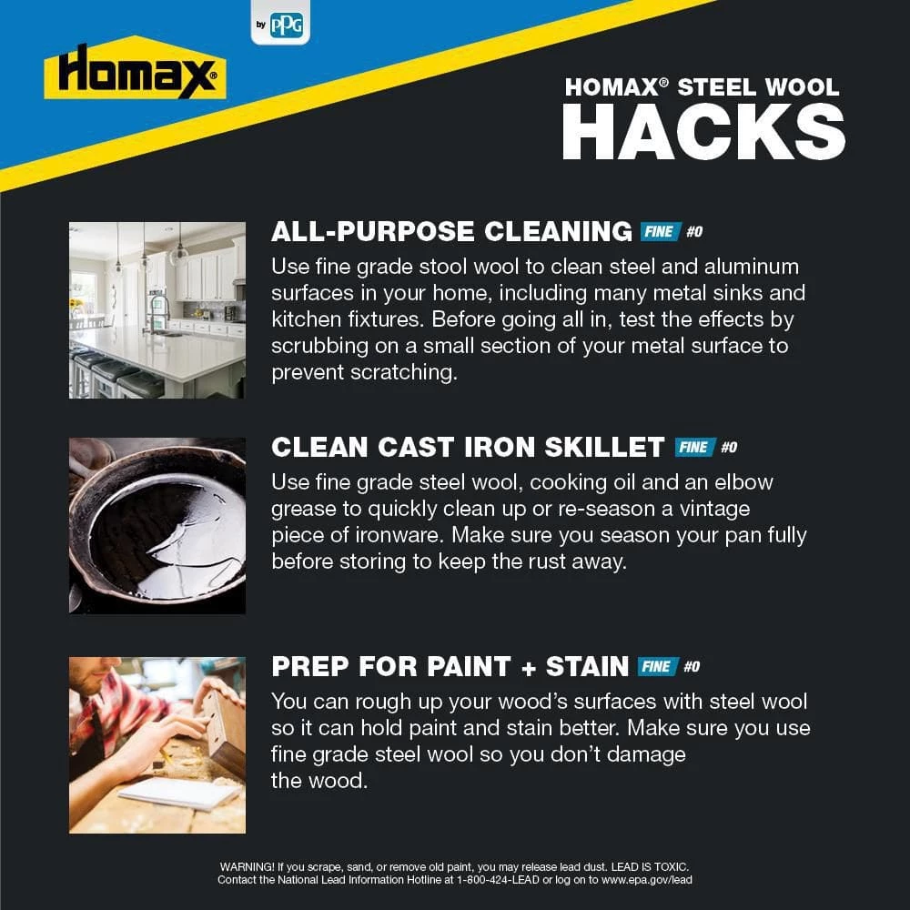 Homax #4/0 12 Pad Steel Wool, Super Fine Grade 9 Homax #4/0 12 Pad Steel Wool, Super Fine Grade - Image 7