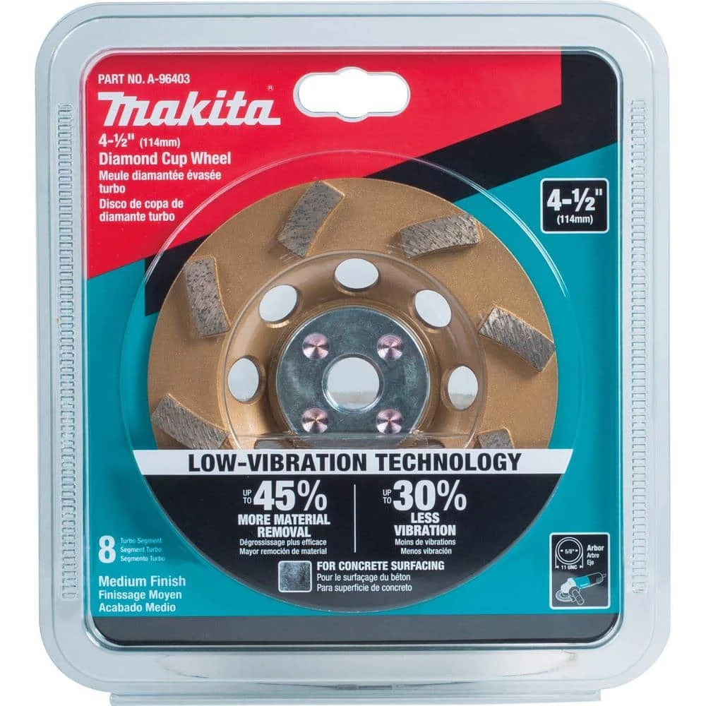 Makita 4-1/2 in. Turbo 8 Segment Diamond Cup Wheel, Low-Vibration, Compatible with Angle Grinders with electronic controller 8 Makita 4-1/2 in. Turbo 8 Segment Diamond Cup Wheel, Low-Vibration, Compatible with Angle Grinders with electronic controller - Image 6