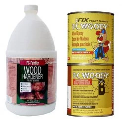 PC Products PC-Woody Wood Repair Epoxy Paste, Two-Part 96 oz. and 1 Gal. PC-Petrifier Wood Hardener