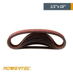 POWERTEC 1/2 in. x 18 in. 40/80/120/180/240 Grit Sanding Belt Assortment for Belt Sander, Aluminum Oxide, (50-Pack) -Sandpaper, Patching & Repair Sales powertec power sander accessories 40182 1 4f 1000