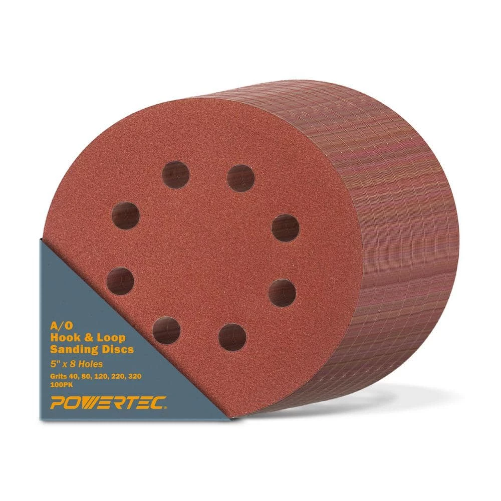 POWERTEC 5 in. A/O Hook and Loop 8 Hole Disc Assortment 40-Grit, 80-Grit, 120-Grit, 220-Grit and 320-Grit in Red (100-Pack) 3 POWERTEC 5 in. A/O Hook and Loop 8 Hole Disc Assortment 40-Grit, 80-Grit, 120-Grit, 220-Grit and 320-Grit in Red (100-Pack)