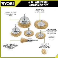 RYOBI Wire Wheel Assortment Set (6-Piece) 12 RYOBI Wire Wheel Assortment Set (6-Piece) -Sandpaper, Patching & Repair Sales ryobi power sander accessories a72601 40 1000
