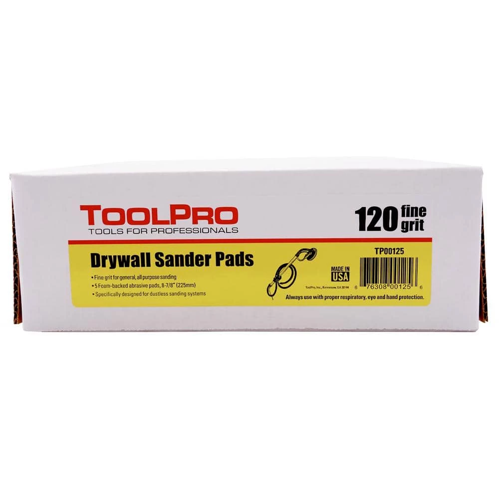 ToolPro 9 in. (225 mm) 120 Grit Drywall Sander Pads (5-Pack) 5 ToolPro 9 in. (225 mm) 120 Grit Drywall Sander Pads (5-Pack) - Image 3